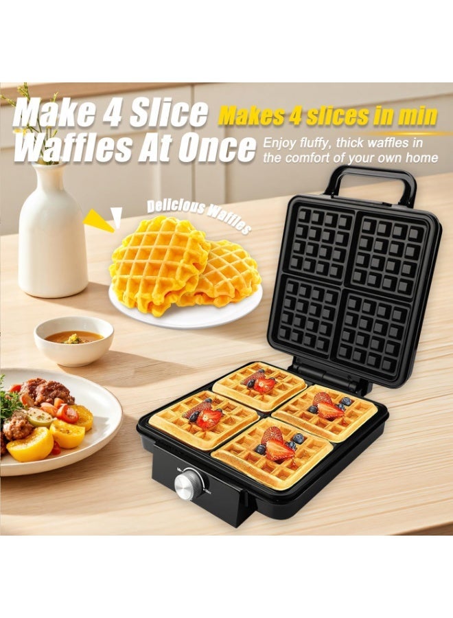 آر إيه أف صانعة الوافل الكهربائية، 1500 وات 4 شرائح مع لوحات تيفال غير لاصقة وتحكم بدرجة الحرارة القابلة للتعديل، التحميص، الخَبز، الشواء، باللون الأسود - Image 2